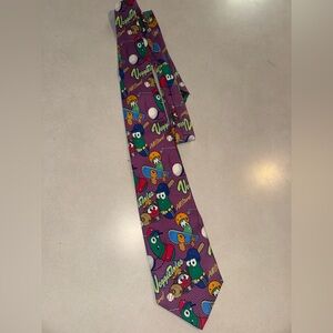 Vintage VeggieTales 100% Silk Mens Tie Sports Baseball Purple Necktie Baseball